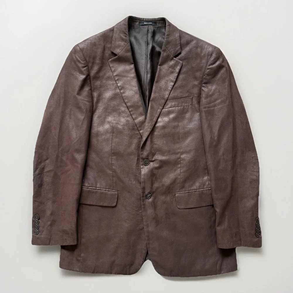 APT 9 Brown Faux Leather Blazer Size 40R Jacket Classic Y2K Grunge Dark Academia